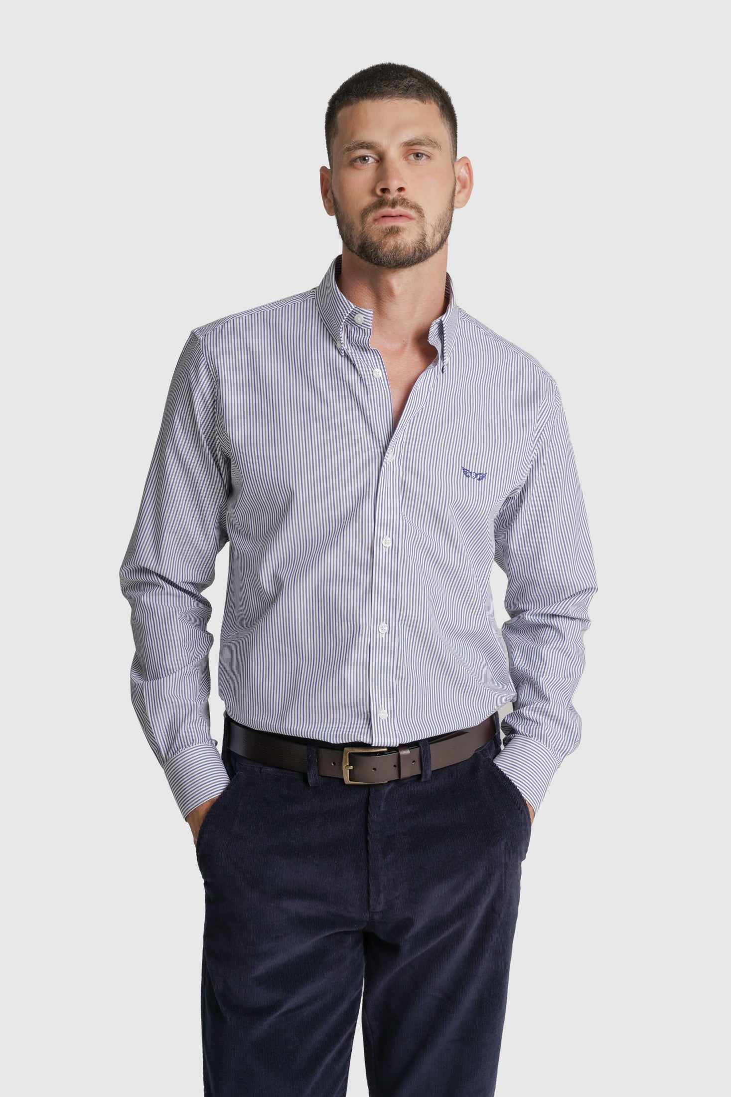 CAMISA ALGODÃO REGULAR FIT AZUL RISCAS MR. BLUE