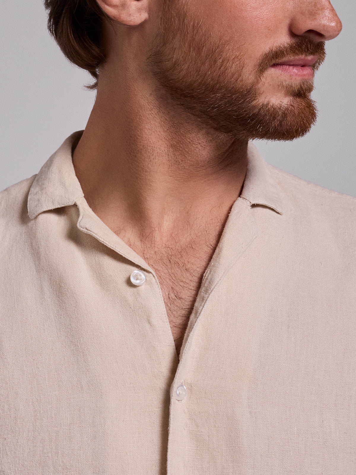 CAMISA LINHO BEGE MANGA CURTA REGULAR FIT MARK BELLUCCI