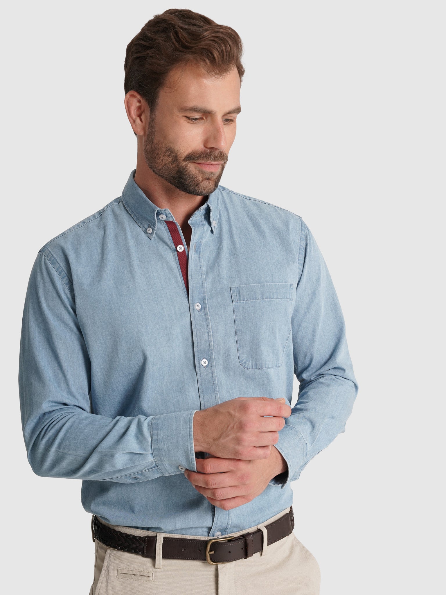 Camisa Algodão Azul Manga Comprida Regular Fit Mr. Blue