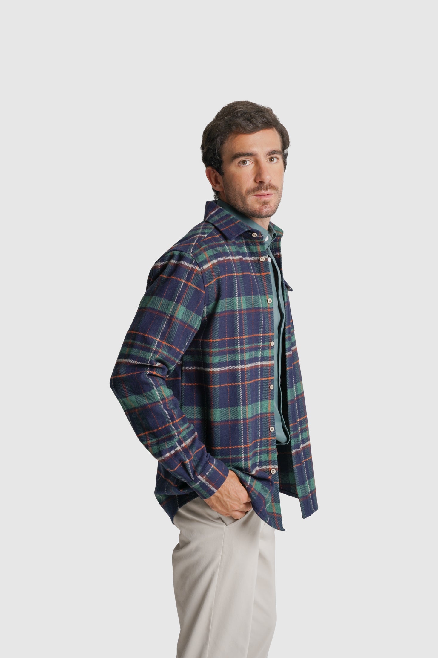 SOBRECAMISA LÃ REGULAR FIT AZUL QUADRADA MR. BLUE