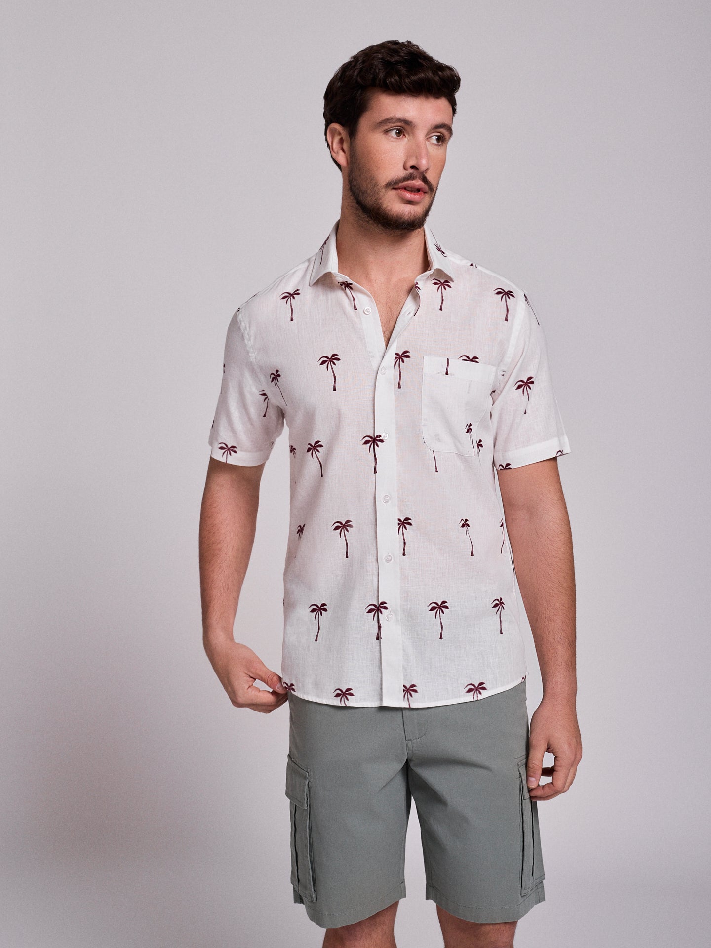 RED LINEN SHIRT SHORT SLEEVE REGULAR FIT MR. BLUE
