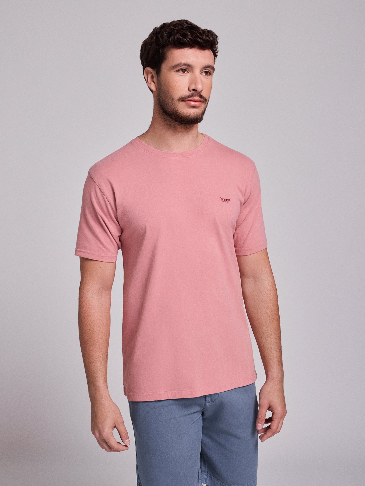 T-SHIRT ALGODÃO ROSA MANGA CURTA REGULAR FIT MR. BLUE