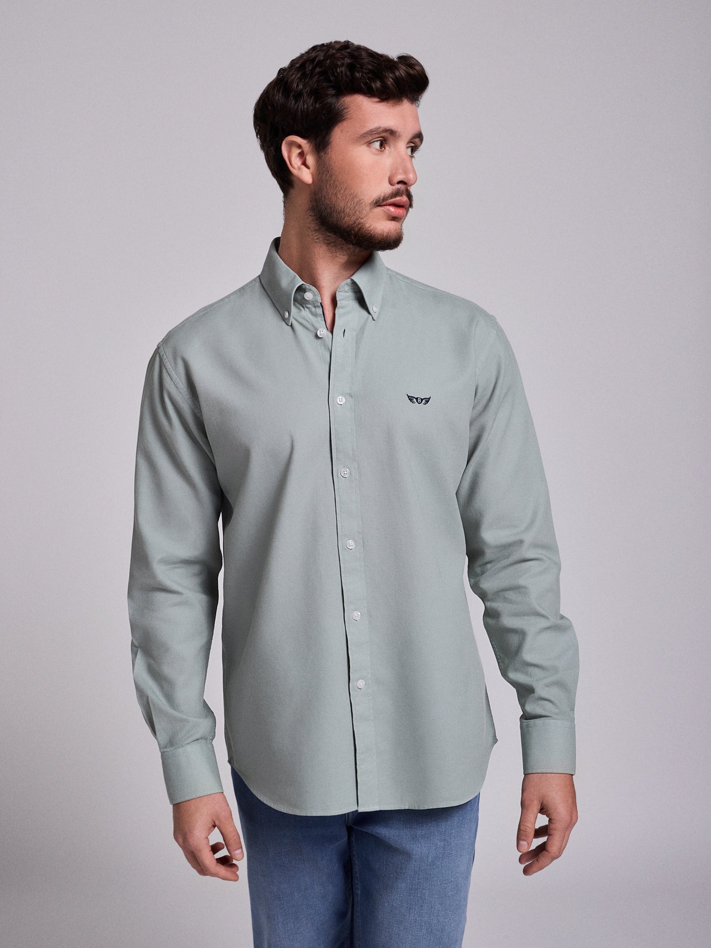 GREEN COTTON SHIRT LONG SLEEVE REGULAR FIT MR. BLUE