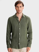 GREEN LINEN SHIRT LONG SLEEVE TAILORED FIT MARK BELLUCCI
