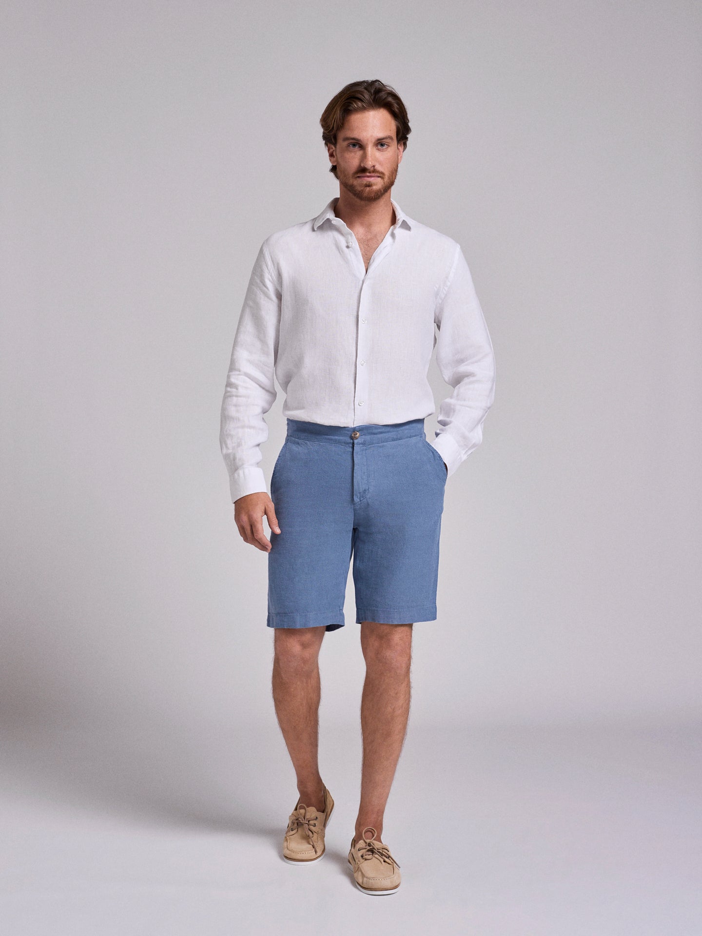 Bermuda Linho Azuis Regular Fit Mr. Blue