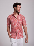 RED LINEN SHIRT SHORT SLEEVE REGULAR FIT MR. BLUE