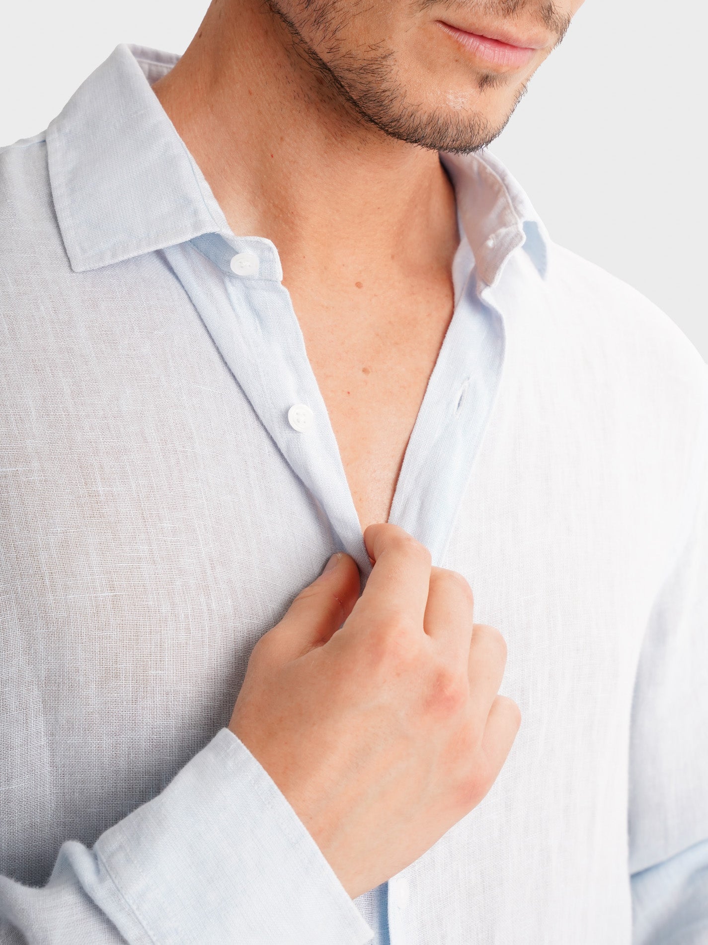 BLUE LINEN SHIRT LONG SLEEVE TAILORED FIT MARK BELLUCCI