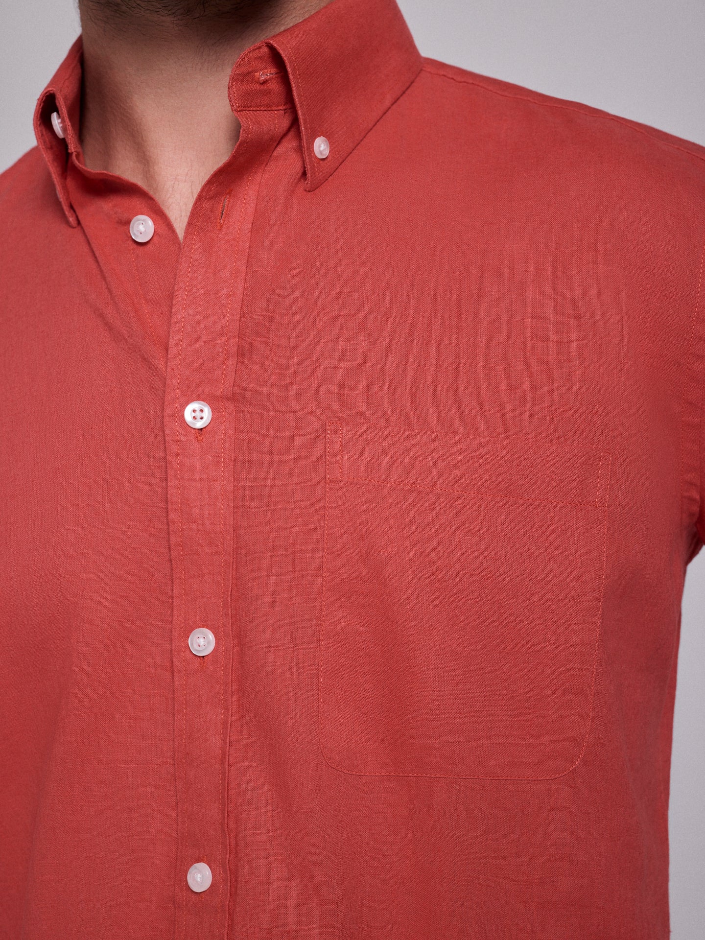 RED LINEN SHIRT LONG SLEEVE REGULAR FIT MR. BLUE
