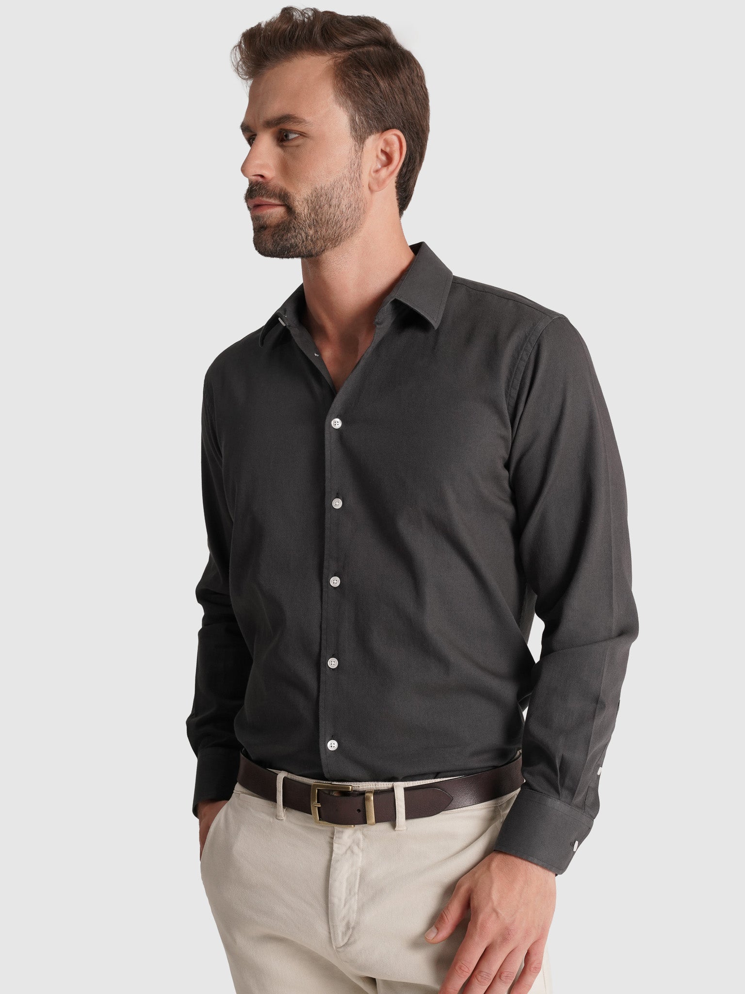 GRAY COTTON SHIRT LONG SLEEVE REGULAR FIT MARK BELLUCCI