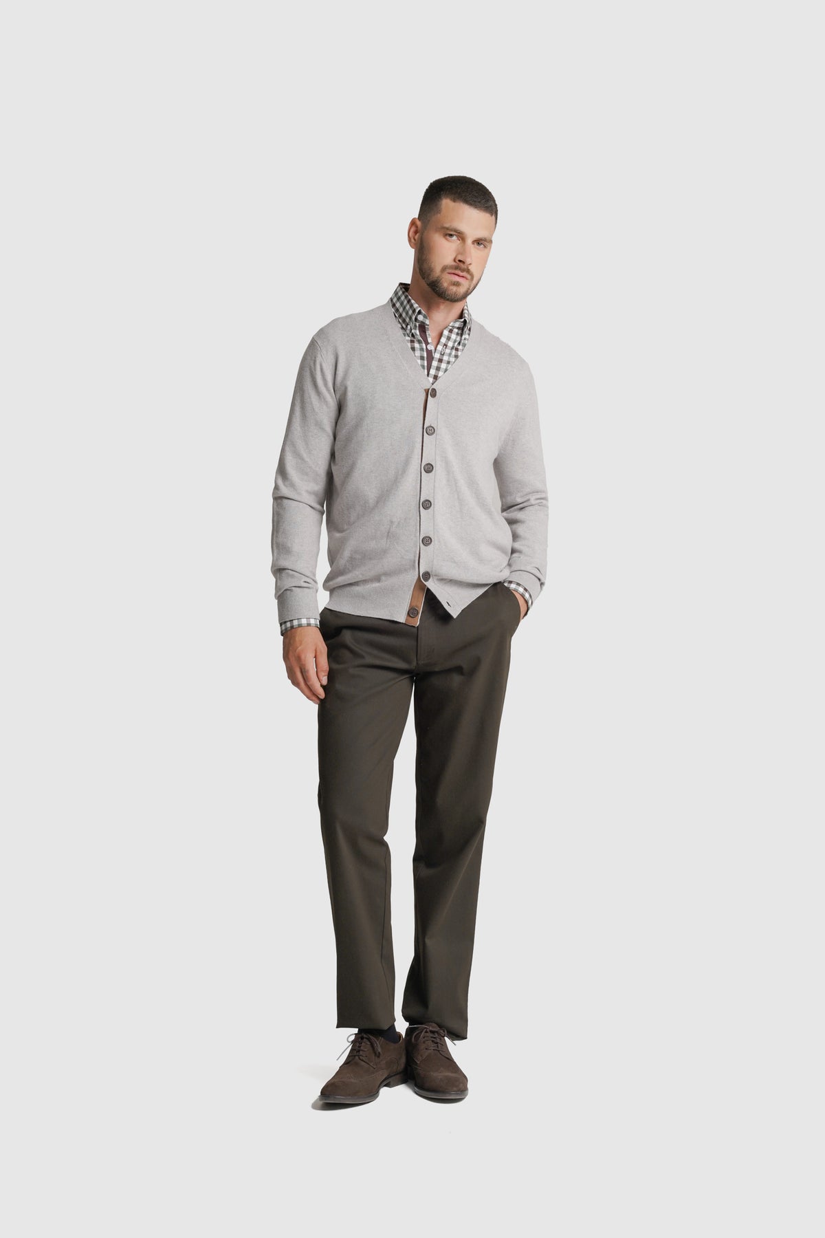 CARDIGAN LÃ REGULAR FIT CINZENTO LISO MR. BLUE