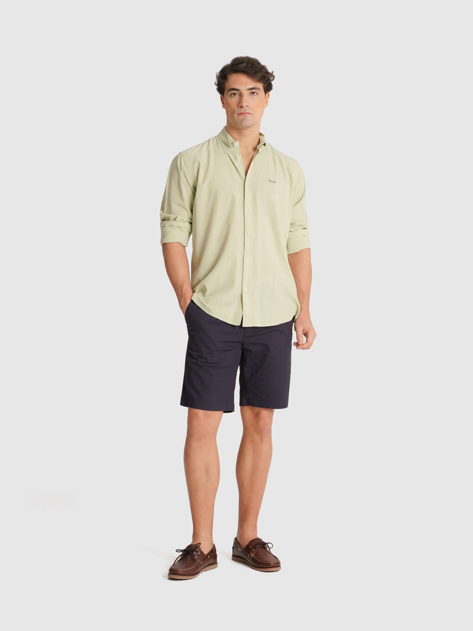 GREEN POPELINE SHIRT LONG SLEEVE REGULAR FIT MR. BLUE