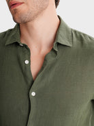 GREEN LINEN SHIRT LONG SLEEVE TAILORED FIT MARK BELLUCCI