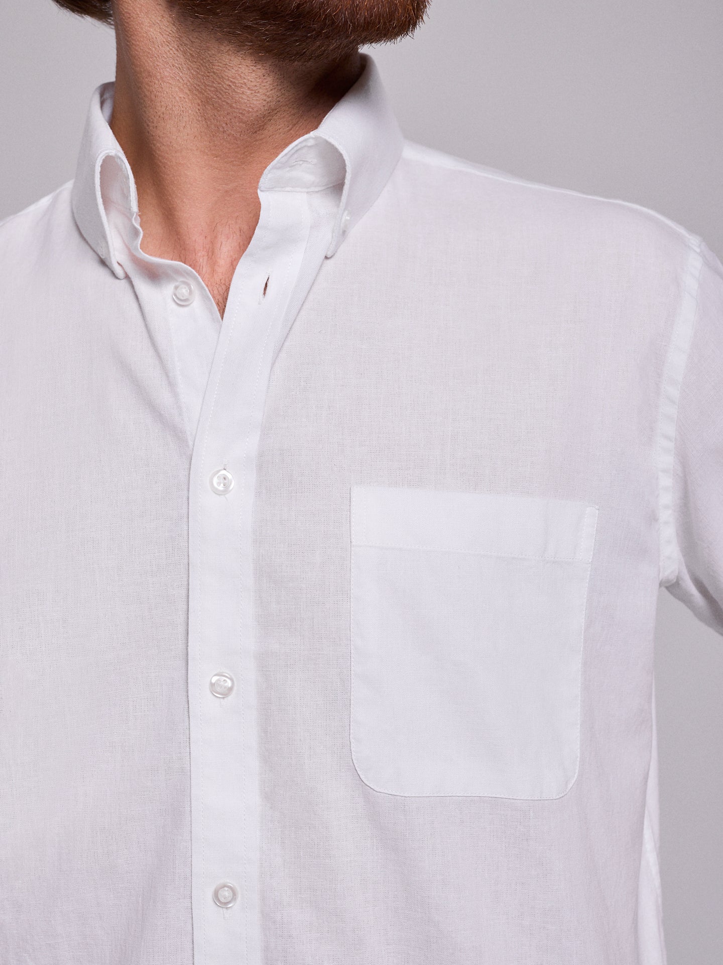 WHITE LINEN SHIRT SHORT SLEEVE REGULAR FIT MR. BLUE