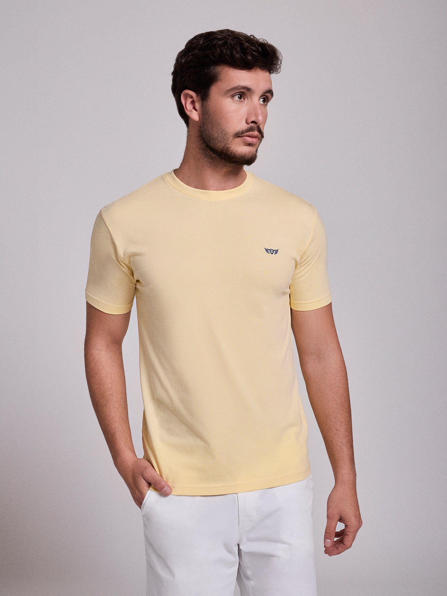 CAMISETA DE ALGODÓN AMARILLA MANGA CORTA REGULAR FIT MR. AZUL