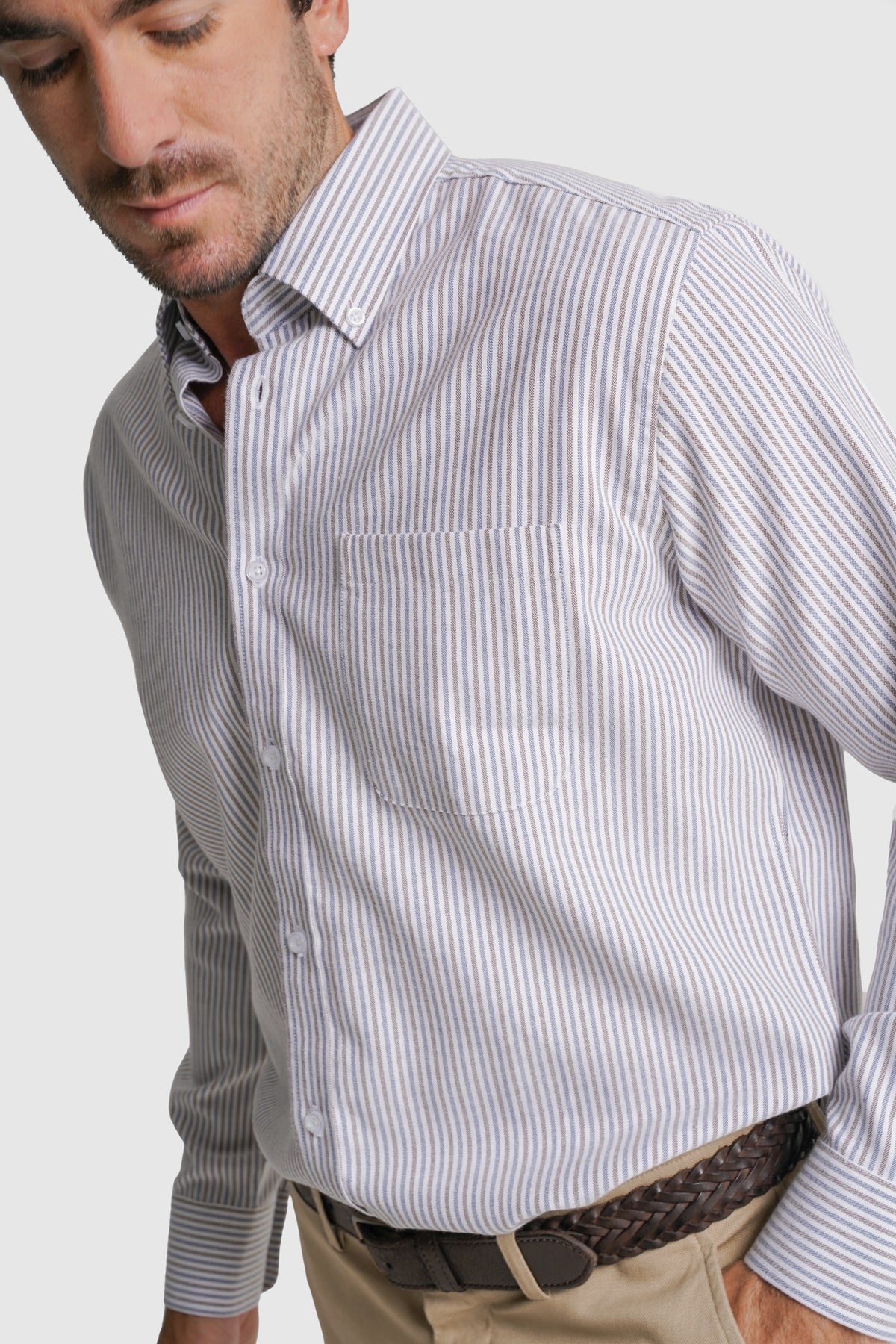 CAMISA ALGODÃO REGULAR FIT BRANCA RISCAS MR. BLUE