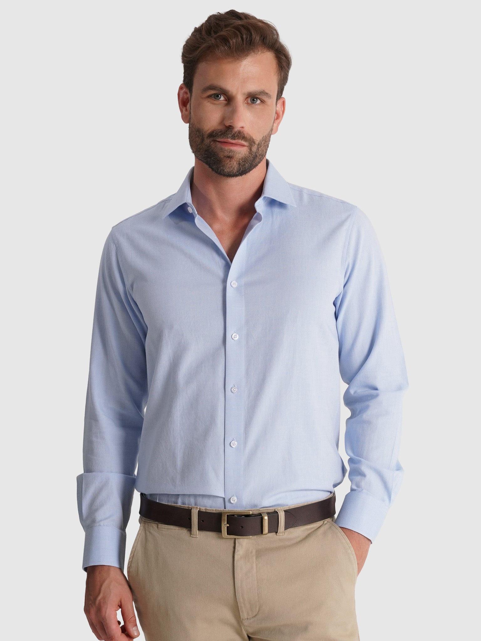 Camisa Algodão Azul Manga Comprida Slim Fit Mr. Blue