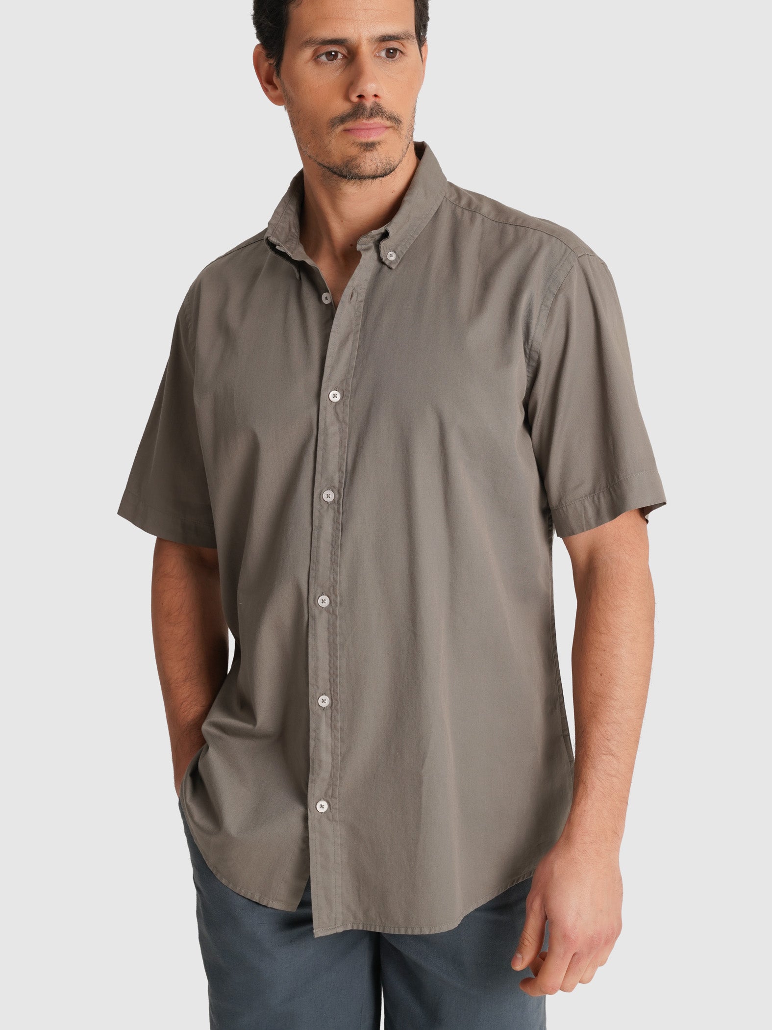 GREEN TWILL SHIRT SHORT SLEEVE REGULAR FIT MR. BLUE