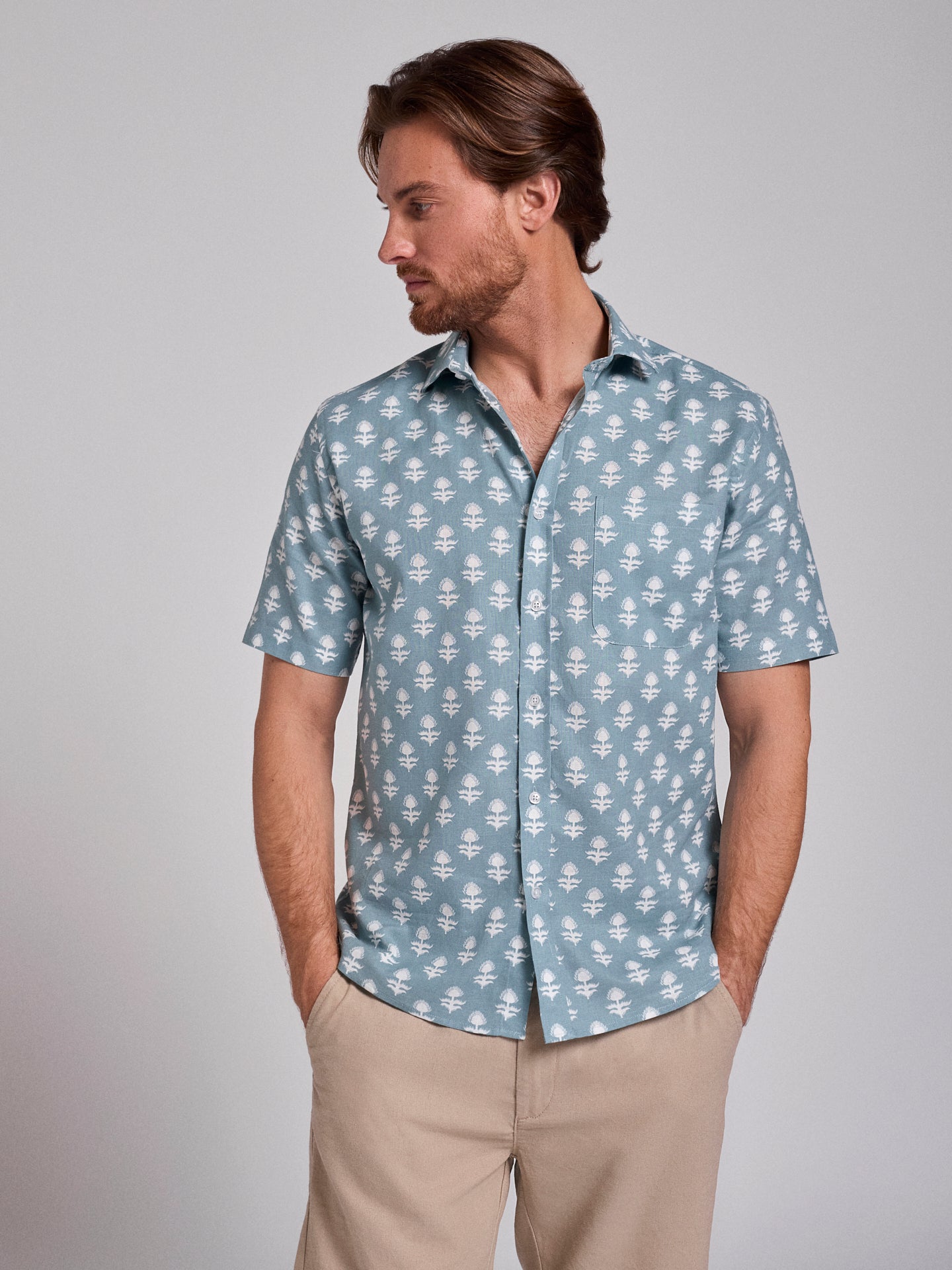CAMISA LINHO VERDE MANGA CURTA REGULAR FIT MR. BLUE