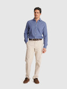 DOBBY BLUE LONG SLEEVE TAILORED FIT MR SHIRT. BLUE