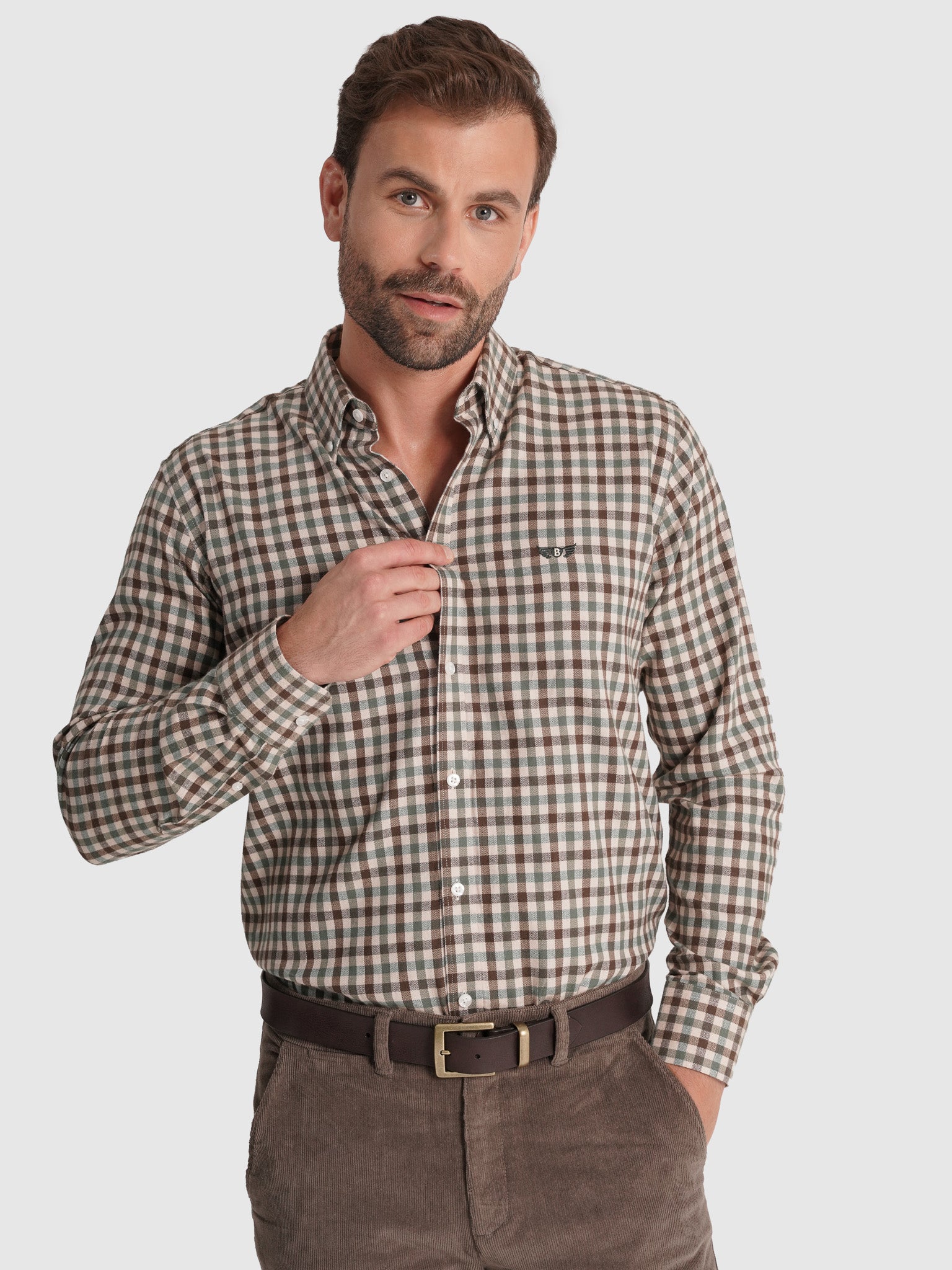 CAMISA FRANELA MARRÓN MANGA LARGA REGULAR FIT MR. AZUL
