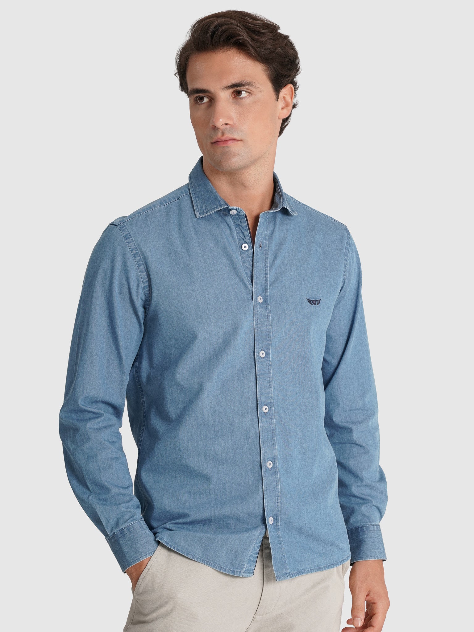 LONG SLEEVE BLUE COTTON SHIRT TAILORED FIT MR. BLUE