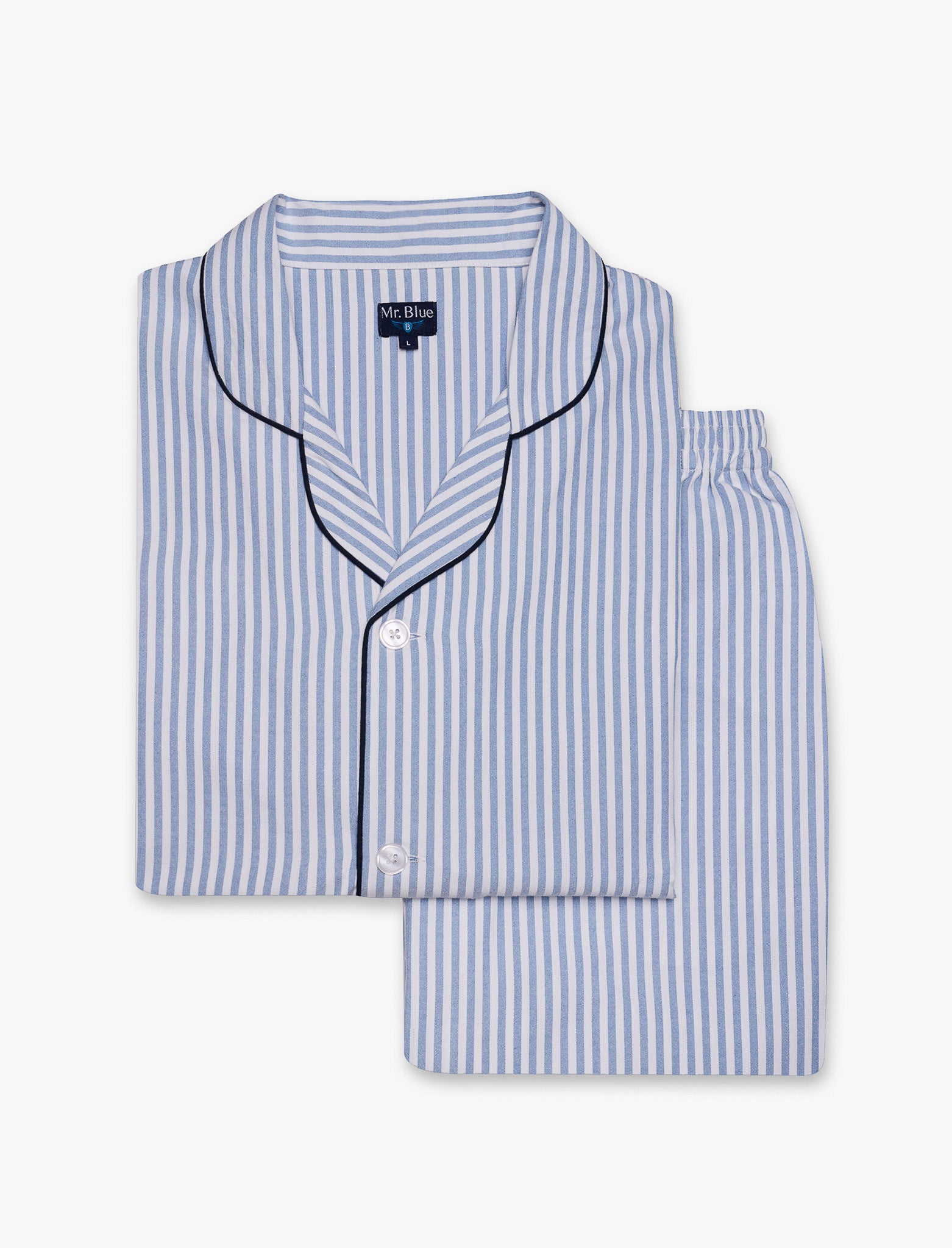 PIJAMA ALGODÃO CLASSIC FIT AZUL ÀS RISCAS MR. BLUE
