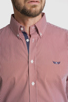 CAMISA ALGODÃO REGULAR FIT VERMELHA ÀS RISCAS MR. BLUE