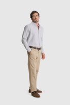 CAMISA TWILL REGULAR FIT BRANCA ÀS RISCAS MR. BLUE