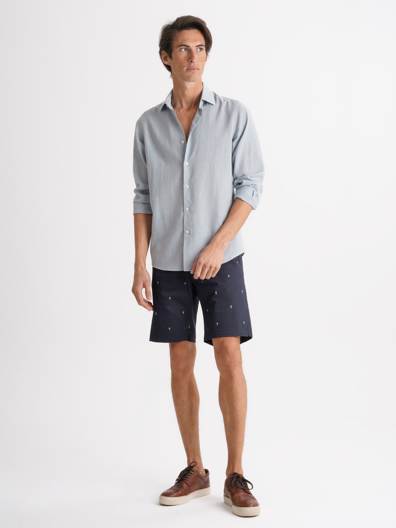 Camisa Slim Fit Linho Azul Mr. Blue