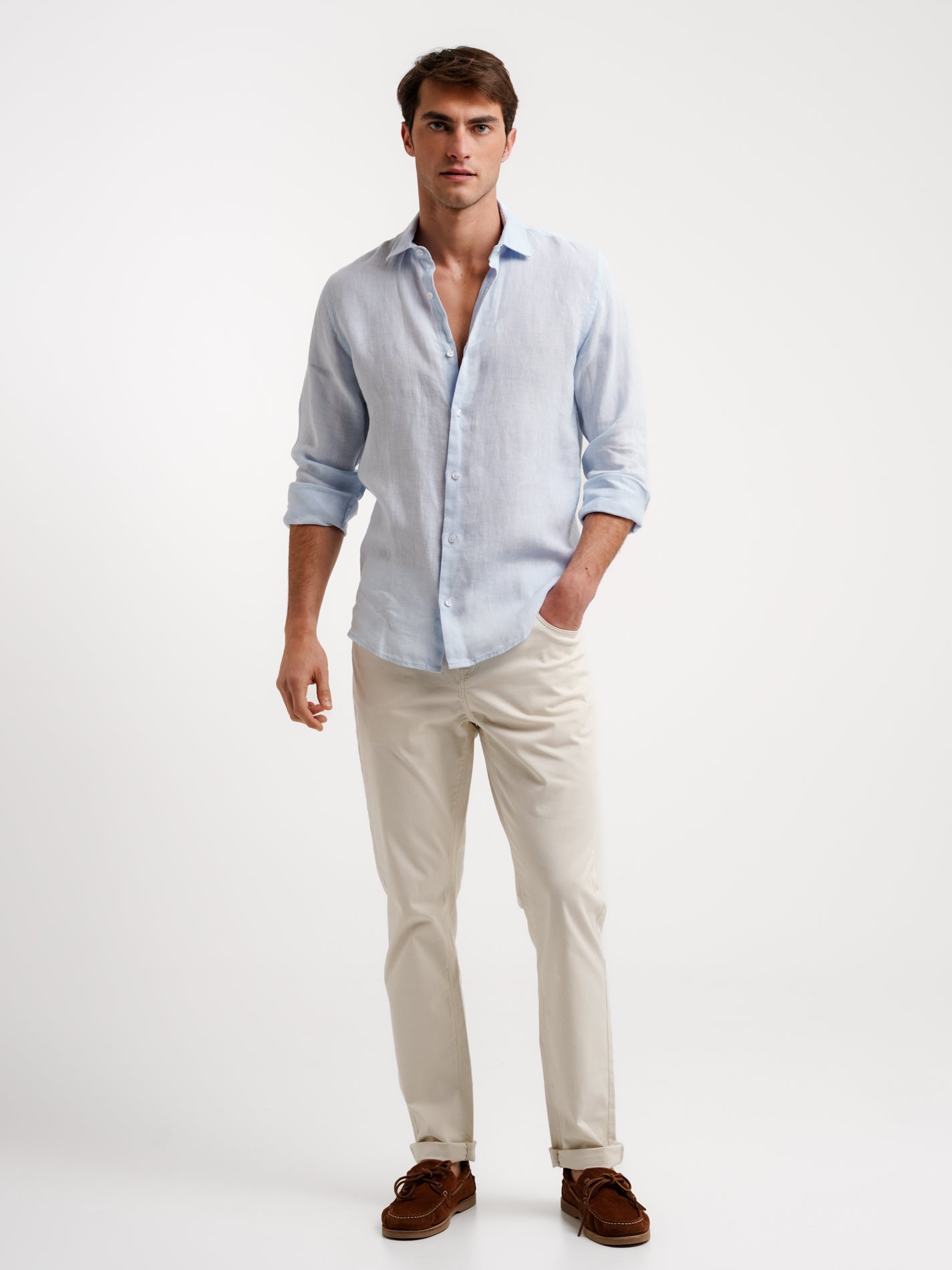 Camisa Tailored Fit Linho Azul Mr. Blue