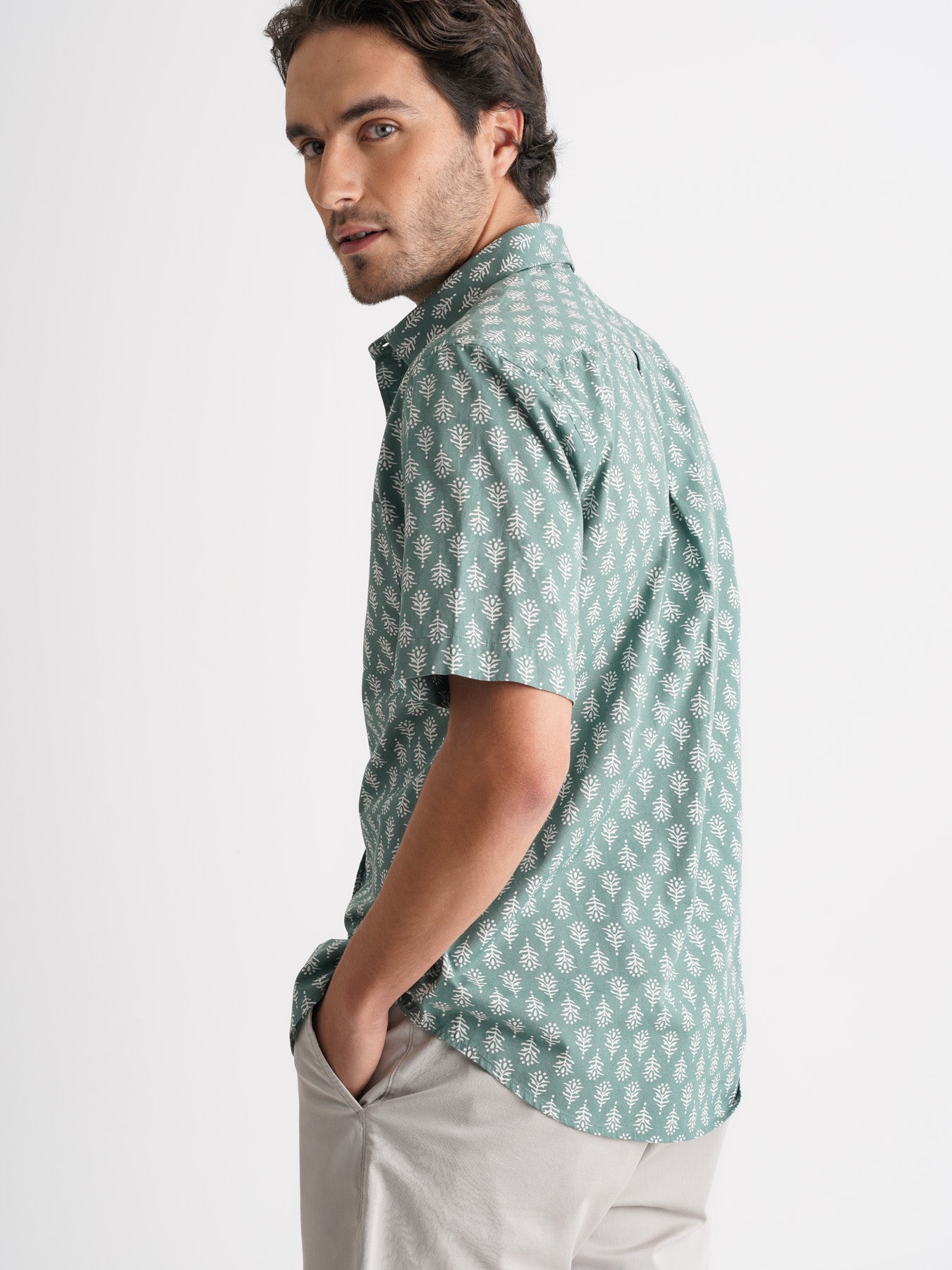 Regular Fit Green Poplin Shirt Mr. Blue